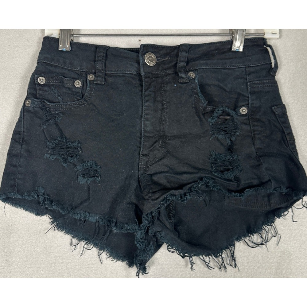 American Eagle Shorts Womens 2 Hi-Rise Festival Black Distressed Denim Stretch